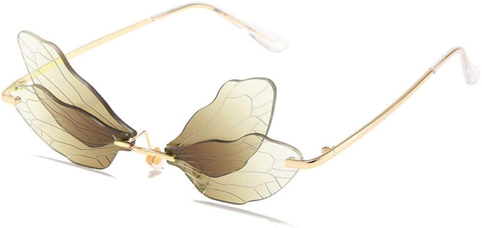 

COTIA/Модные солнцезащитные очки без оправы с изображением крыла стрекозы для женщин, винтажные, с прозрачными линзами цвета океана, мужские солнцезащитные очки розового и желтого цвета, Brown