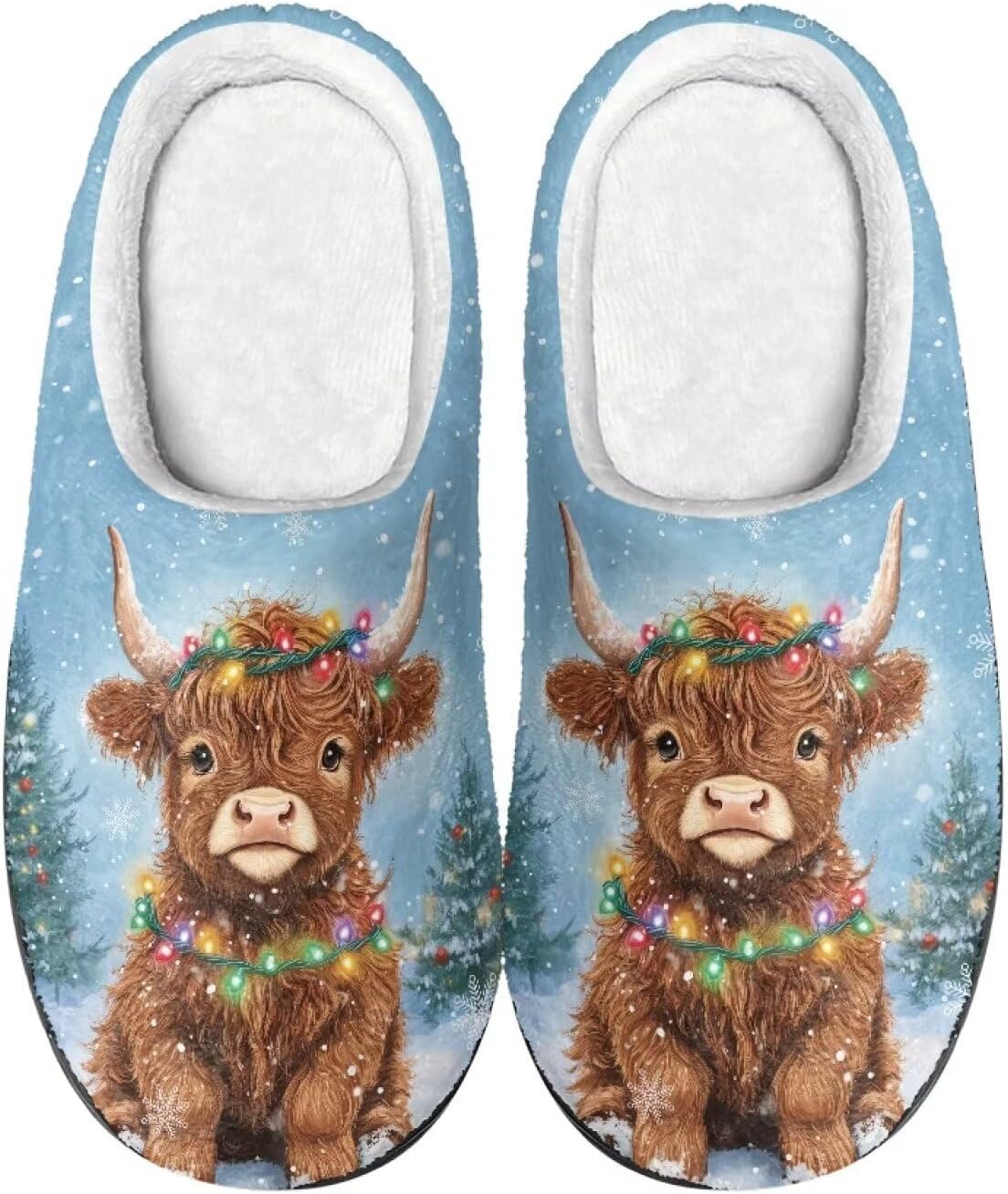 

Тапочки Xpyiqun для женщин и мужчин, домашние слипоны, пушистые теплые зимние тапочки, размер 4-12, Highland Cow