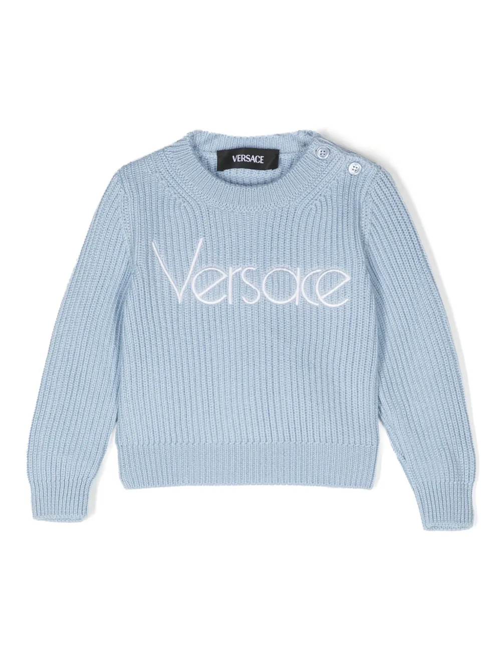 

Джемпер из вирджинской шерсти с вышитым логотипом Versace Kids, синий