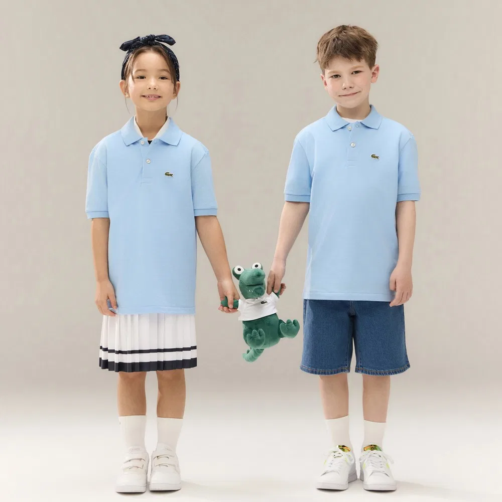 Детская голубая базовая футболка-поло от Lacoste — фото 2