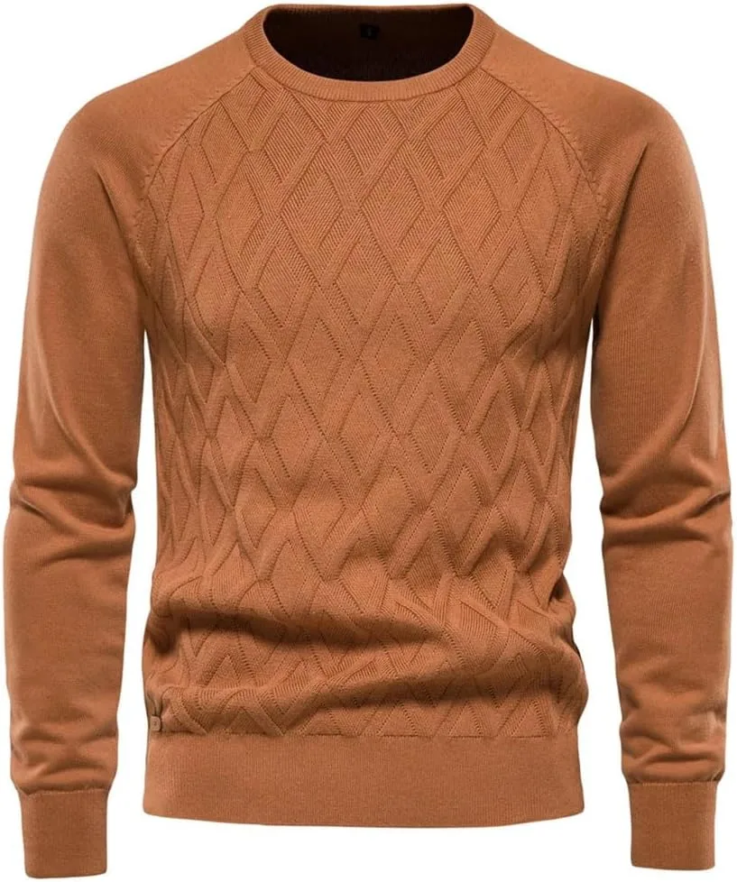 

Мужской однотонный свитер с узором аргайл, о-шейк, с длинными рукавами, вязаный пуловер для зимы