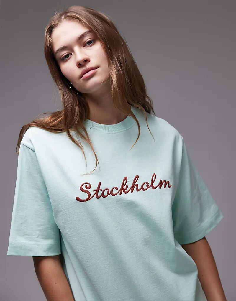 

Базовая футболка с короткими рукавами Stockholm Premium с вышивкой, синего цвета