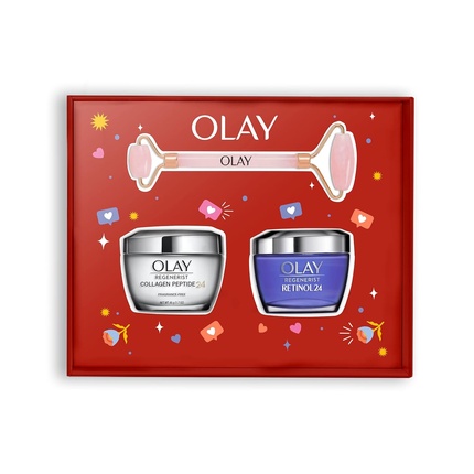 

Olay Подарочный набор с коробкой и роликом для лица, кремом Collagen Peptides 24 и кремом Retinol без запаха