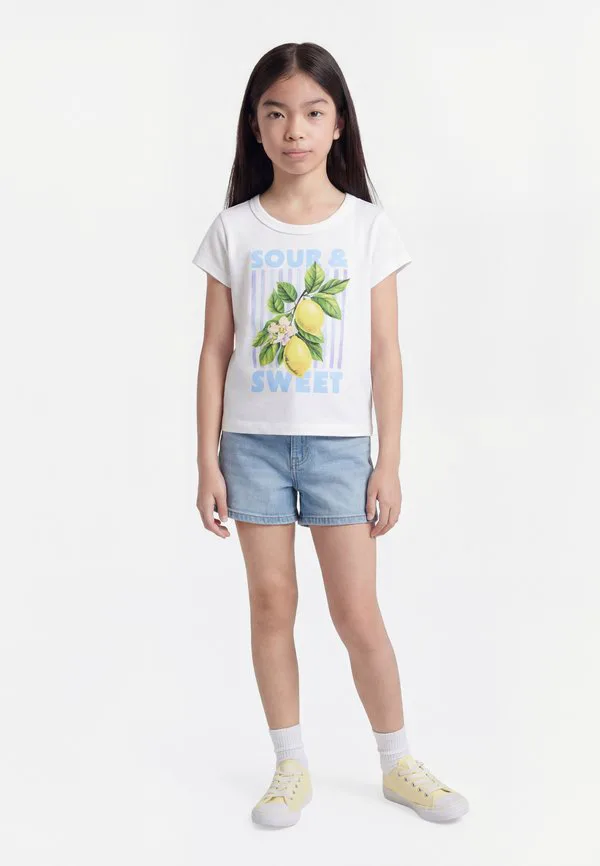Футболка с кисло-сладким принтом и сборками. Abercrombie & Fitch, Bright White