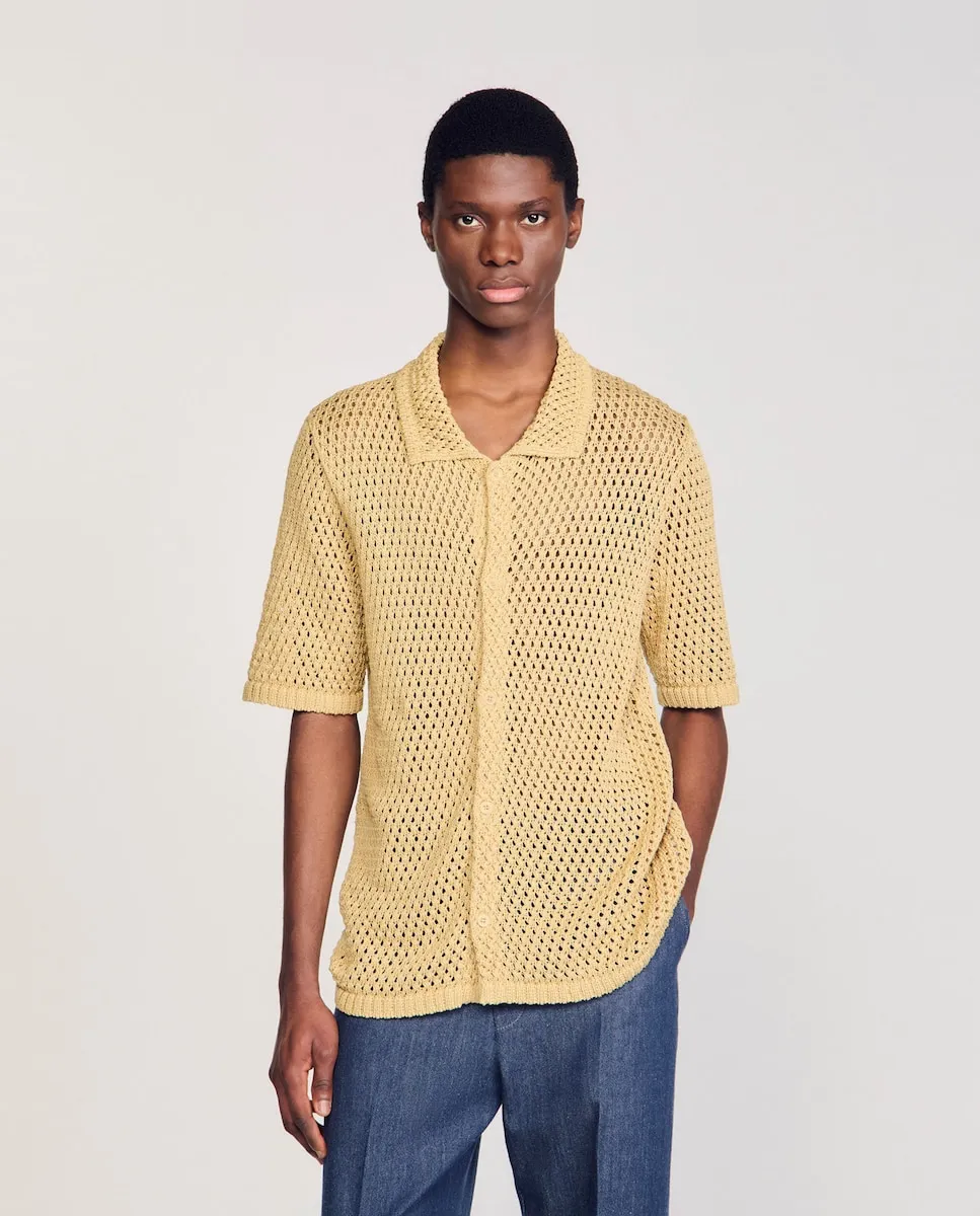 

Мужская вязаная крючком рубашка Sandro, светло-коричневый