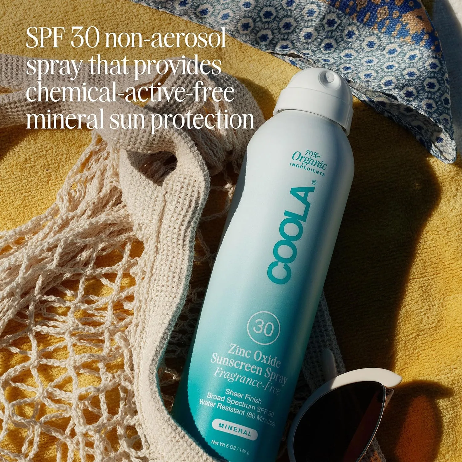 Солнцезащитный спрей COOLA Organic Mineral Sunscreen SPF 30, протестирован дерматологами, обеспечивает ежедневную защиту кожи, подходит для веганов и не содержит глютена, без отдушек, 140 мл. — фото 2