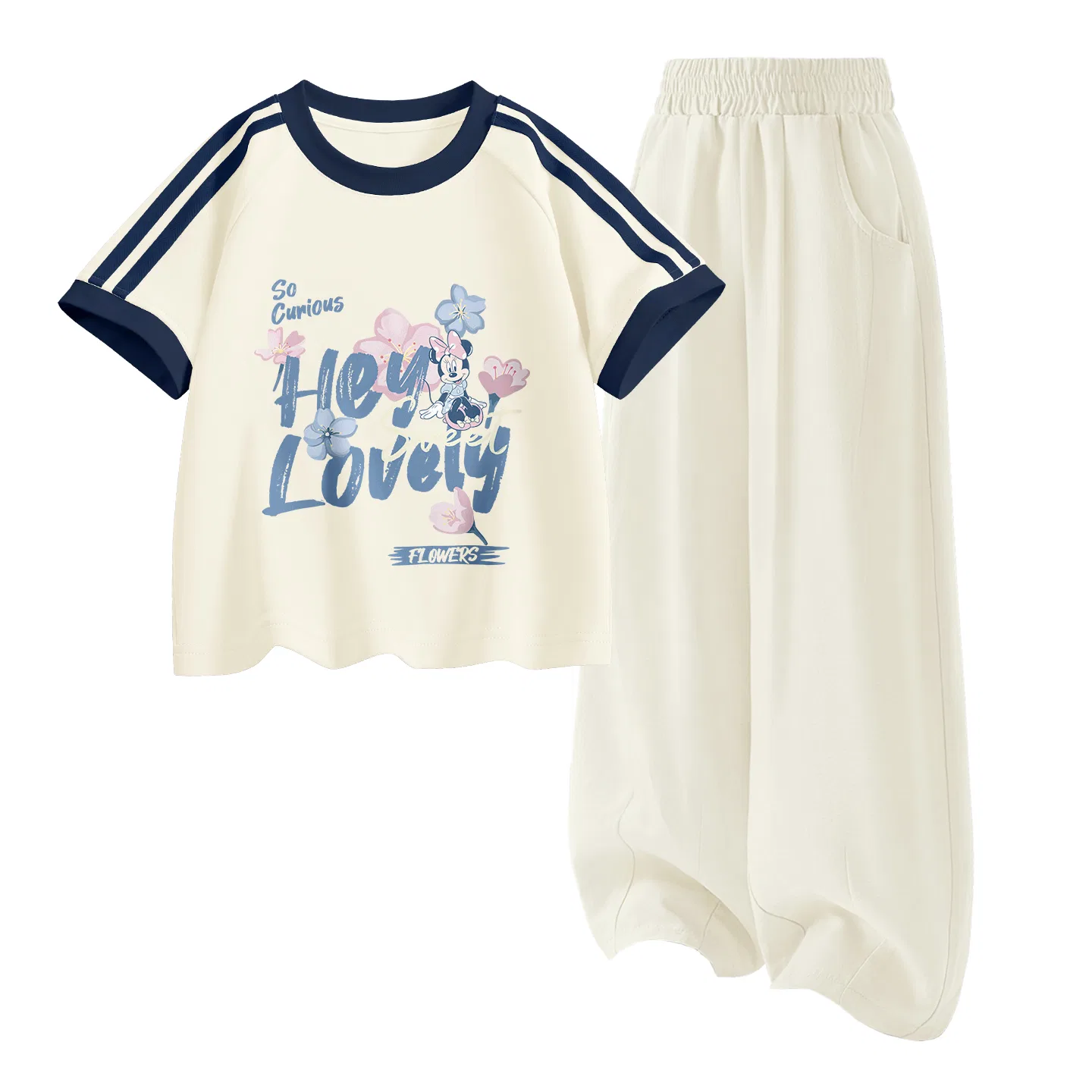 Детский спортивный костюм Casual Sportswear 2 Piece Set Disney, Di Light Color Almond White+Solid Color Beige Apricot