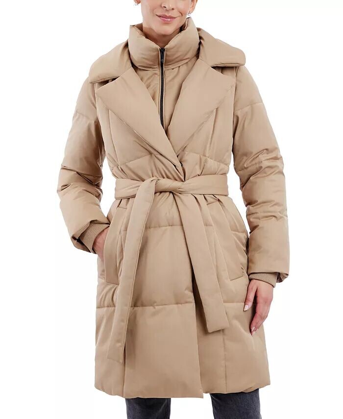 

Женский тренч-пуховик с поясом и нагрудником Anne Klein, коричневый/бежевый