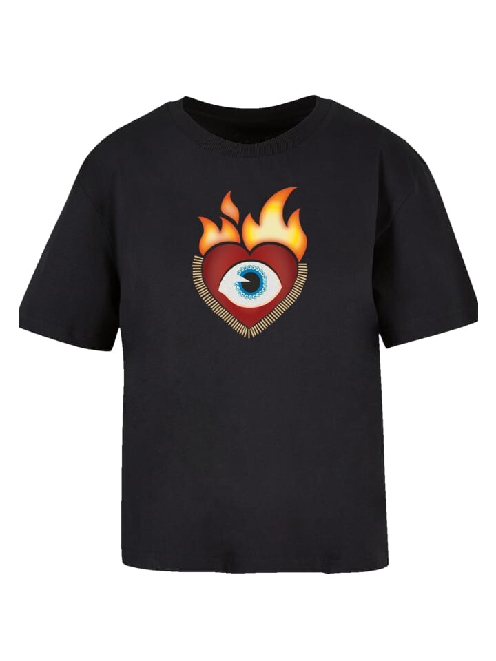 

Футболка emoji couture Ladies Everyday Tee Heart on flames eye and golden beads, черный