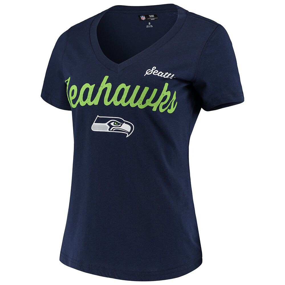 

Женская темно-синяя футболка с v-образным вырезом G-III 4Her by Carl Banks Seattle Seahawks Post Season, цвет Sea Navy