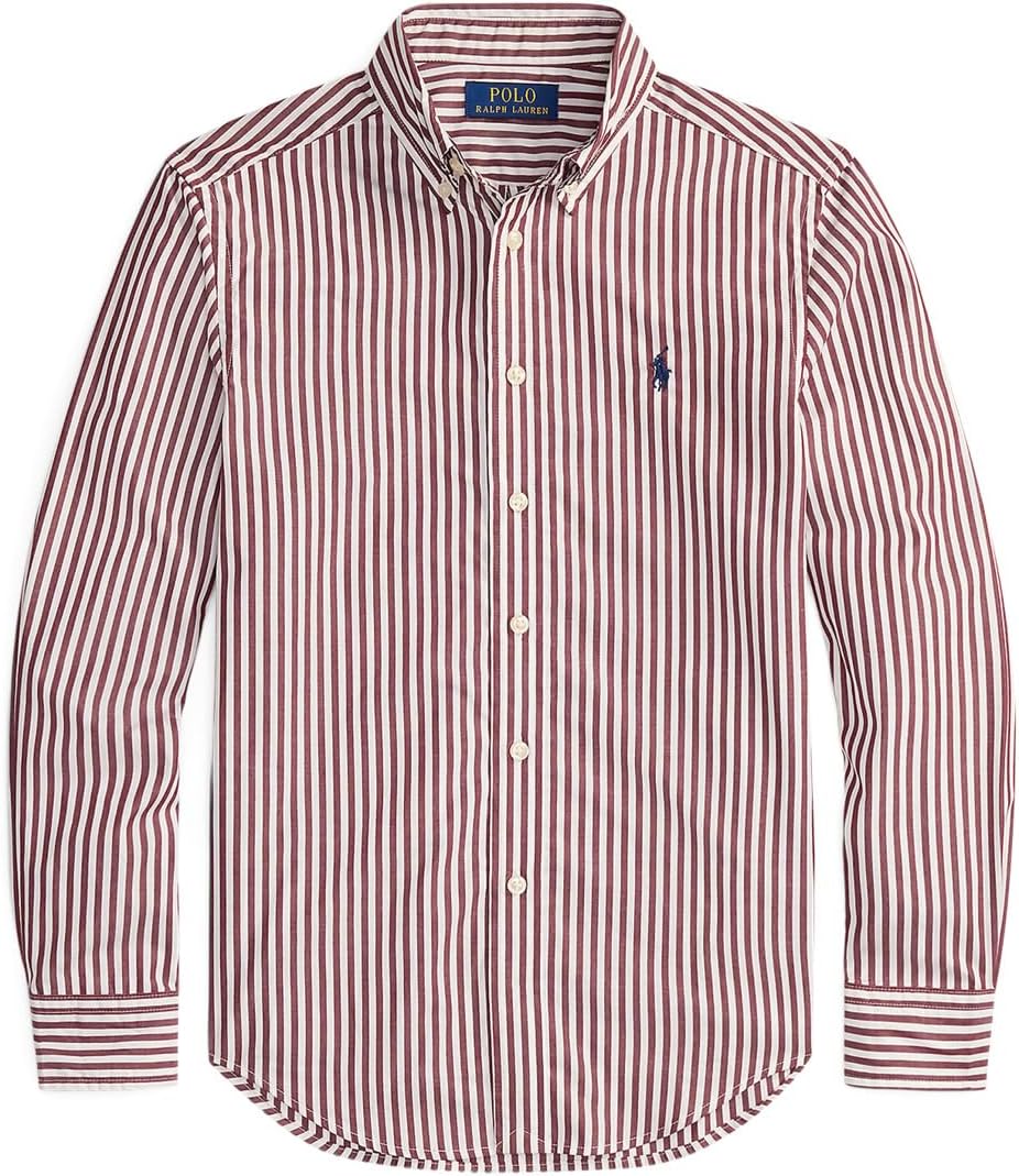 

Рубашка Polo Ralph Lauren Kids Striped Cotton Poplin Shirt, цвет Classic Wine/White