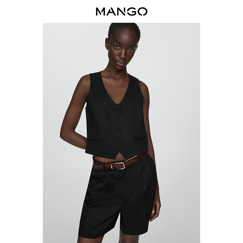 

Льняной жилет Mango на пуговицах, черный