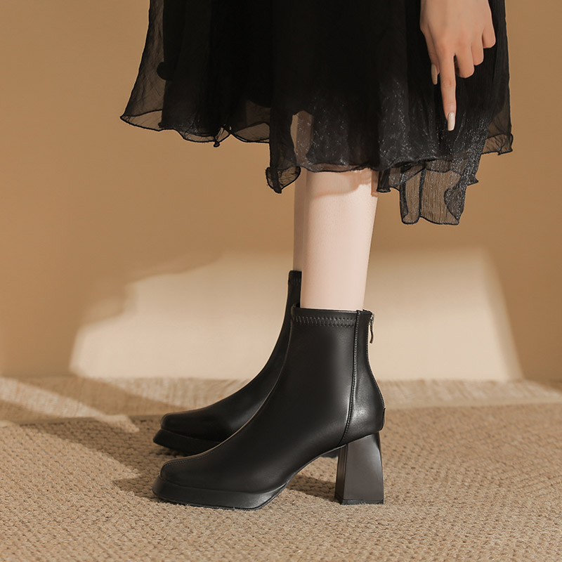 Zubumei Женские черные ботинки на каблуке 7 см, цвет Black — фото 4
