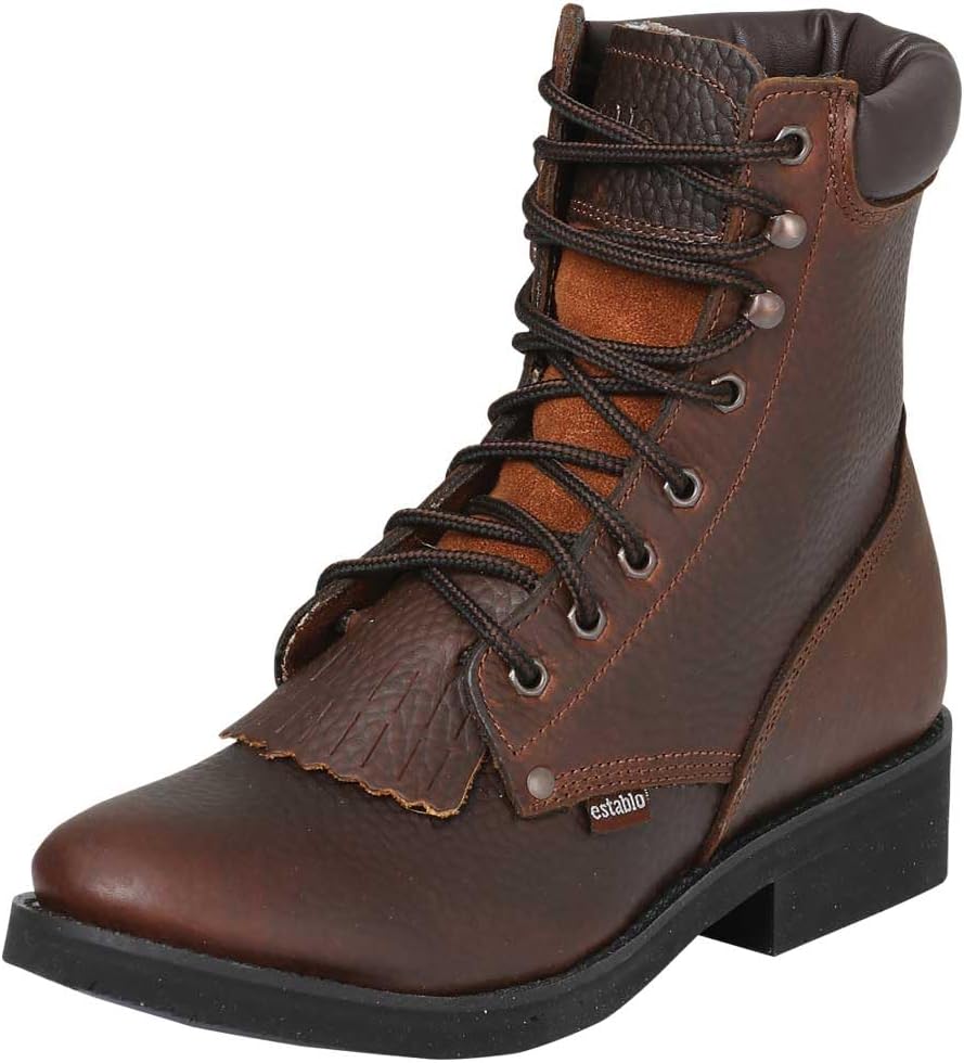 

Западные кожаные ботинки, шнуровка, длина до щиколотки, круглый носок, коричневые, мягкий носок Generic