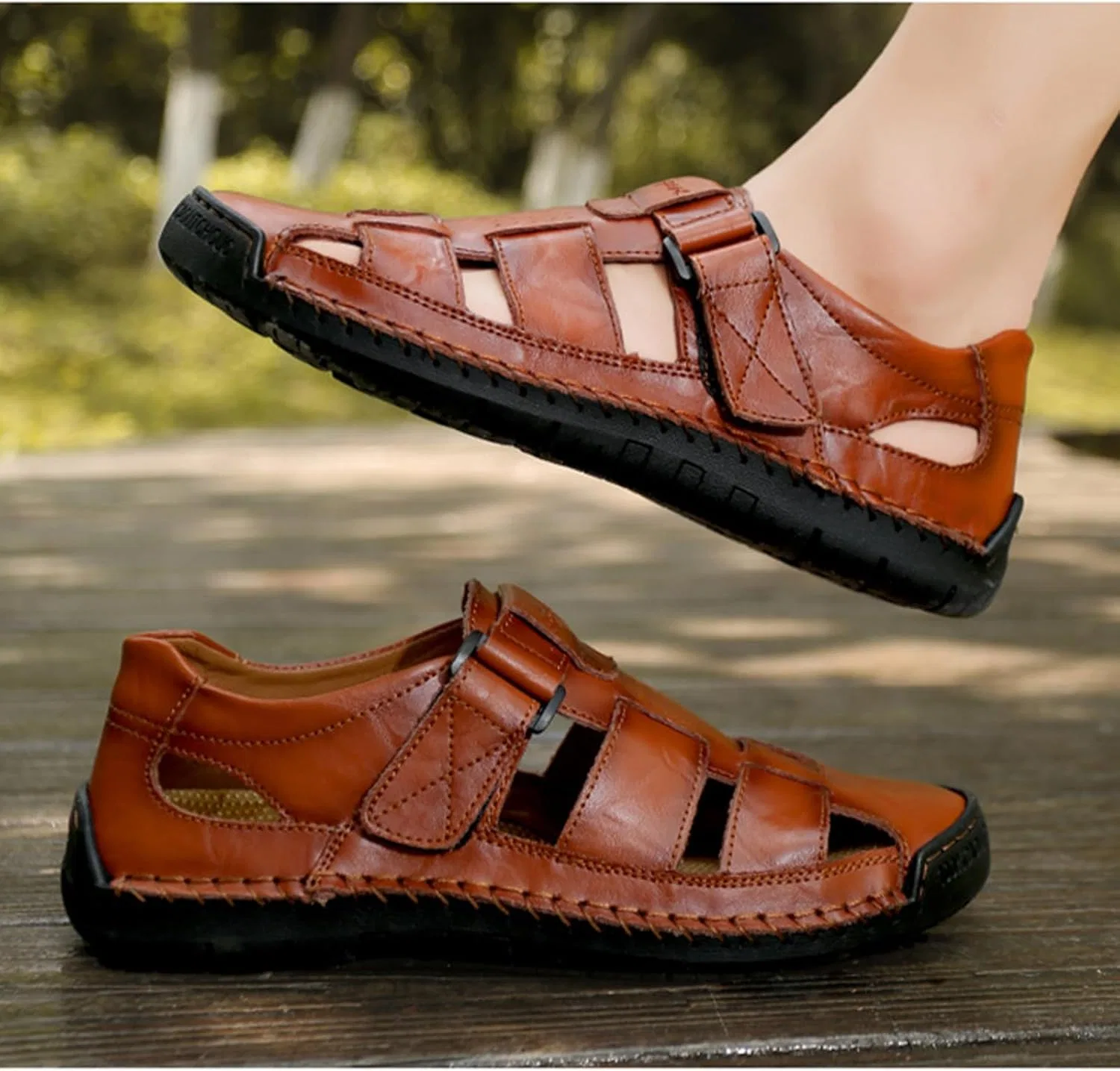 Сандалии мужские кожаные Fisherman Sandals, Reddish Brown XOEKD — фото 3