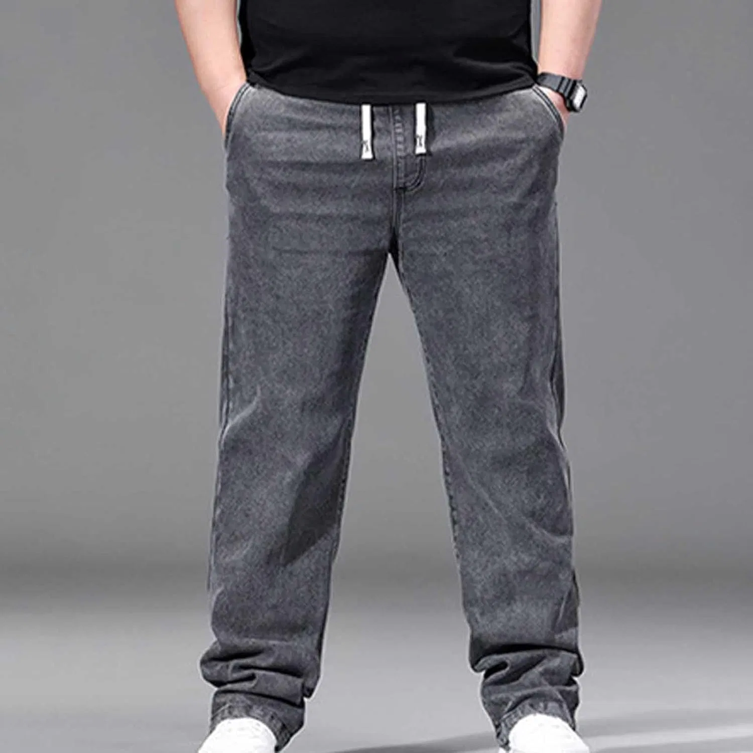 Джинсы мужские с утяжкой, серый — фото 2