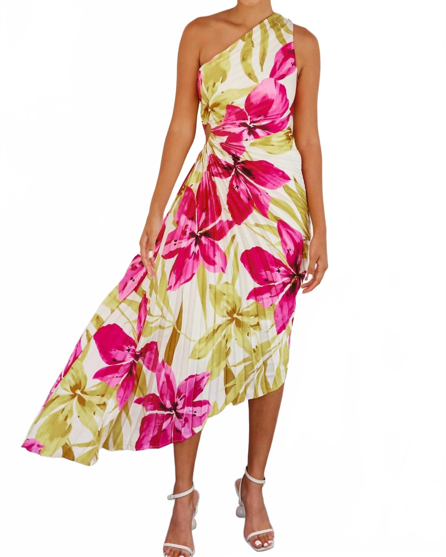 

Женское платье макси с одним плечом в разноцветном принте VCB, мультиколор