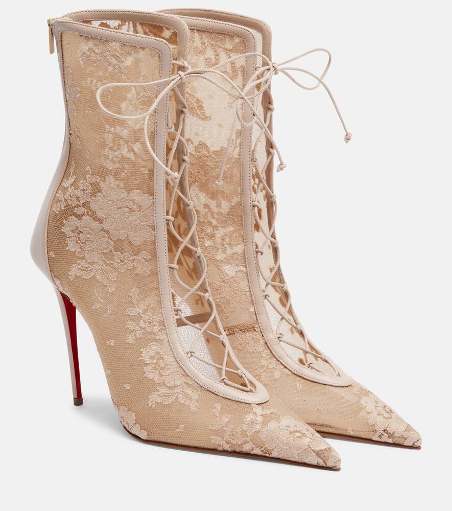 Кожаные ботинки KM 100 с кружевной отделкой Christian Louboutin, Pearl