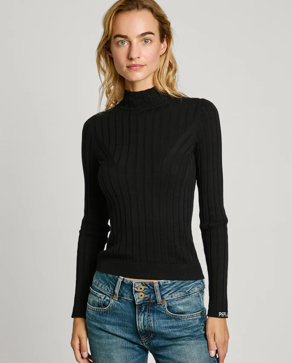 

Женский свитер в рубчик с высоким воротником Pepe Jeans, черный