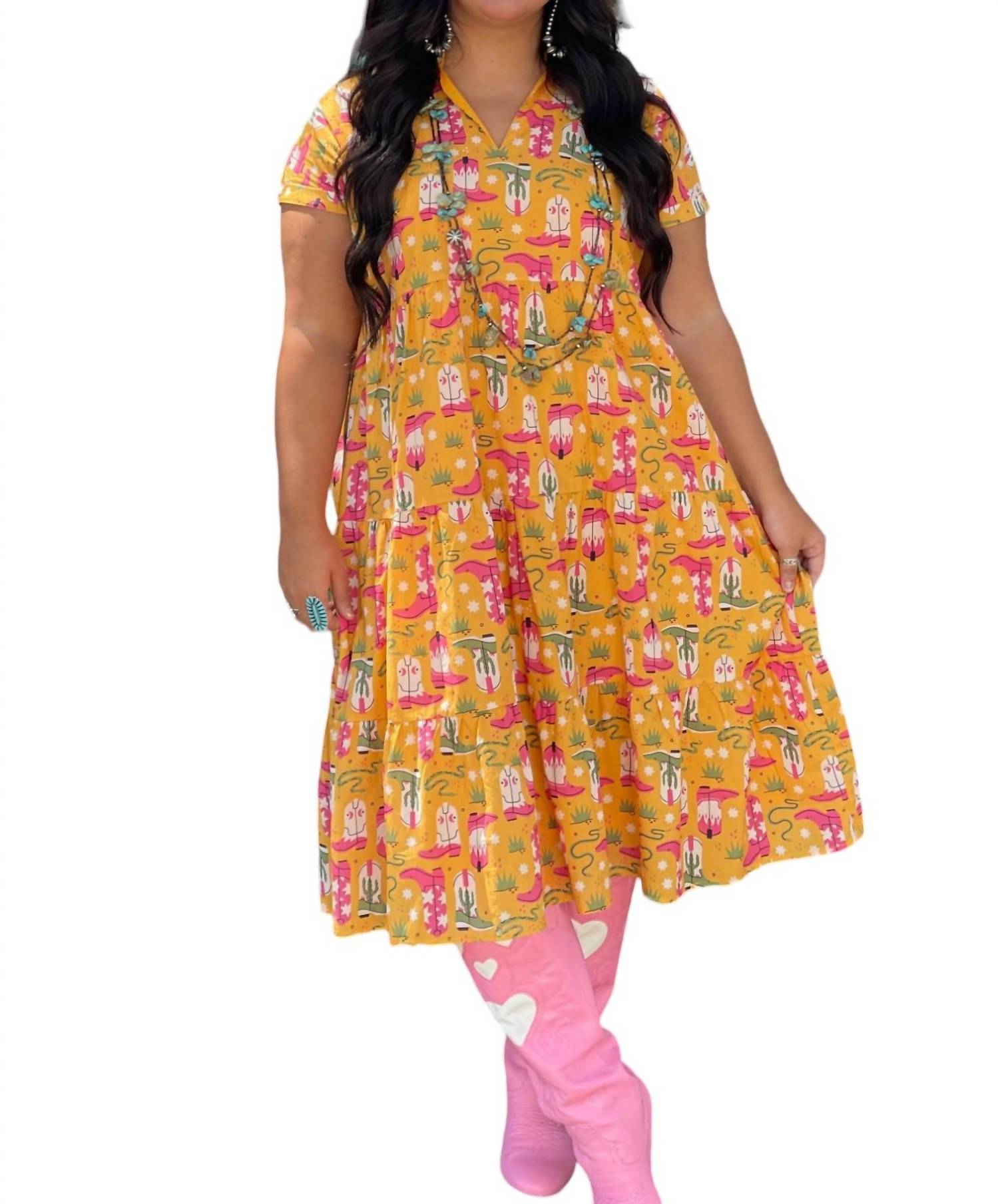 

Платье-миди Sunny Boot в желтом цвете Multi Layerz Clothing