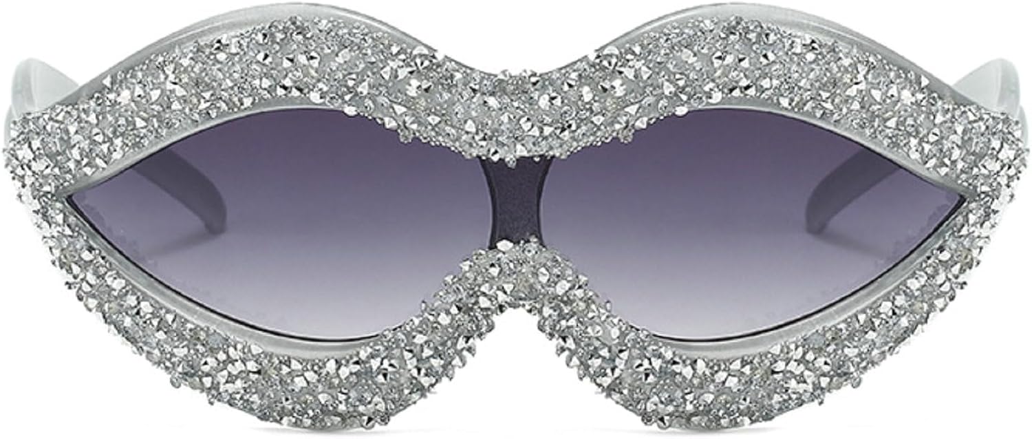 

Солнцезащитные очки со стразами для женщин, забавные солнцезащитные очки в форме губ для фестивалей и вечеринок, большие солнцезащитные очки с бриллиантовой оправой mincl, Gray