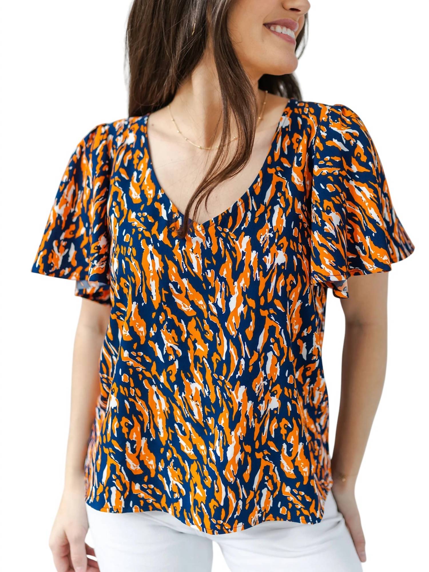 

Топ с тигровым хвостом и узором «Пейсли» в цвете «синий/оранжевый» MICHELLE MCDOWELL