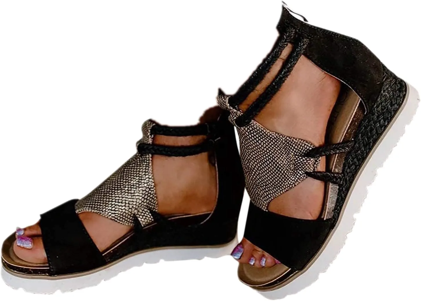 

Женские сандалии летние нарядные комфортные бохо сандалии на танкетке с кристаллами для женщин, слипоны, пляжные сандалии Generic, черный