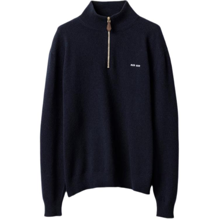 

Свитер с полузастежкой и замшевой нашивкой MIU MIU, синий