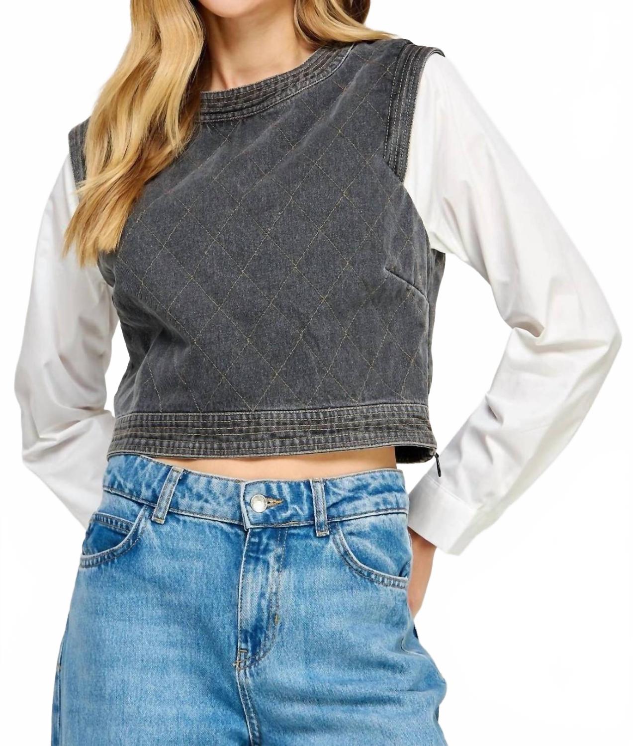 

Стеганый джинсовый топ в цвете деним офф-уайт Strut & Bolt, белый