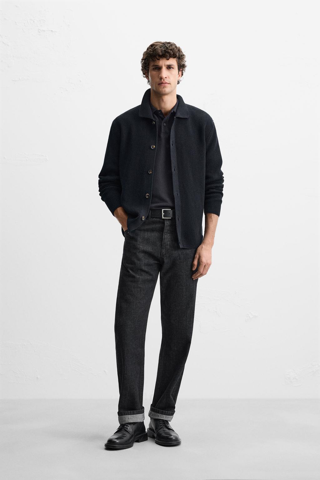 

Текстурированный хлопковый кардиган ZARA, темно-синий