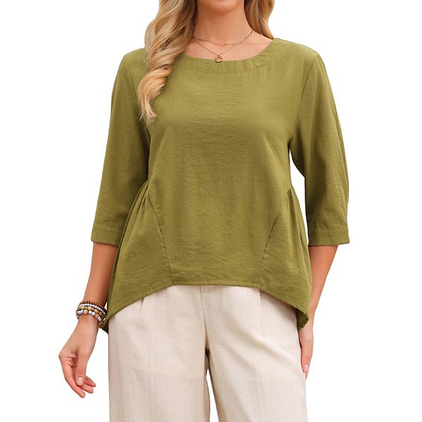 

Женская блузка-туника с асимметричным подолом и рукавом 3/4 Inspire Chic, Olive Green