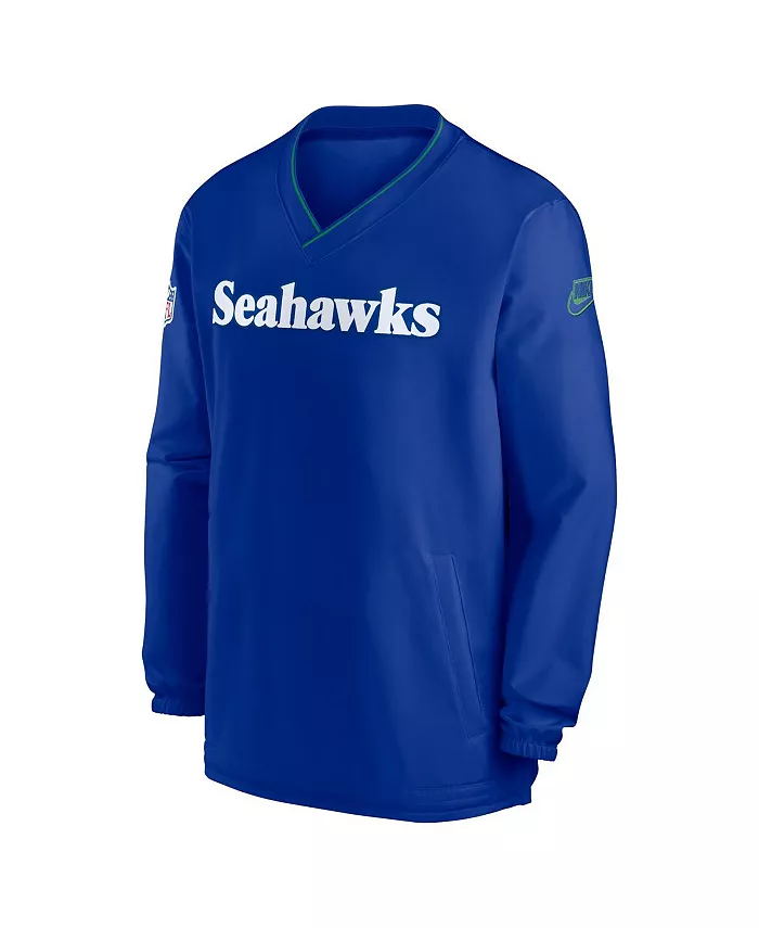 Мужская толстовка с длинным рукавом и V-образным вырезом Royal Seattle Seahawks 2024 Sideline Throwback Logo Nike — фото 3