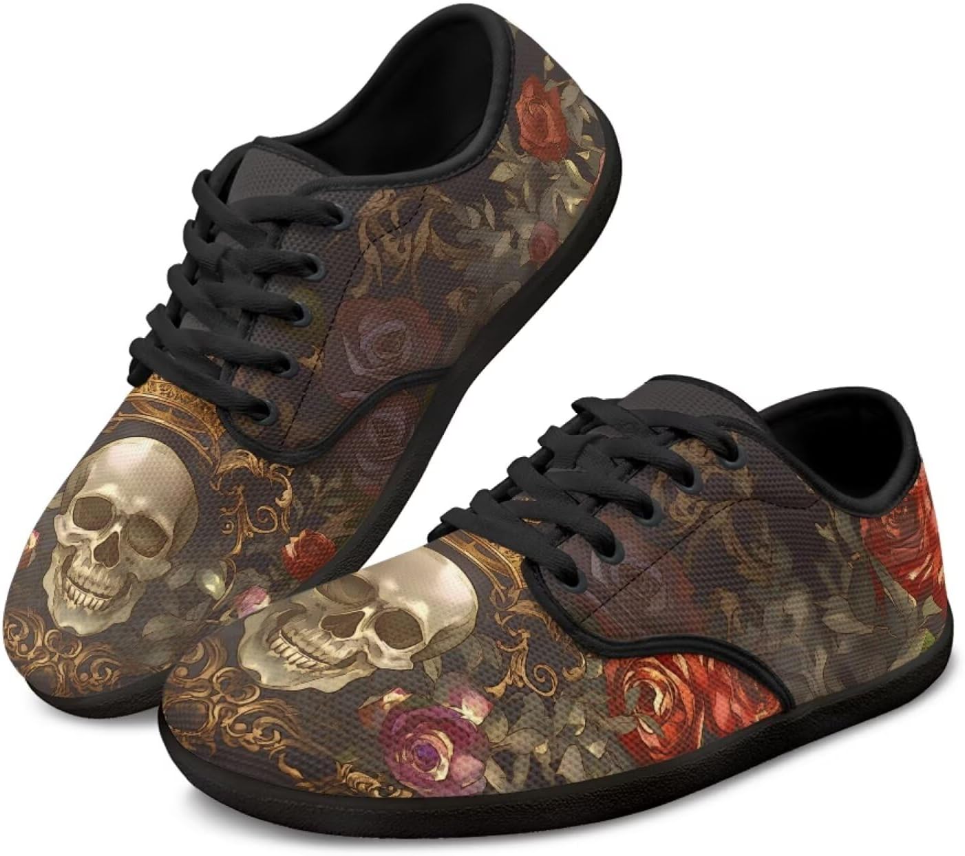 

Кроссовки Skull для женщин и мужчин, повседневная обувь для бизнеса, с широкой носочной частью, босоножки, обувь для ходьбы с нулевым перепадом Pointodoor, Skull Flower Pattern