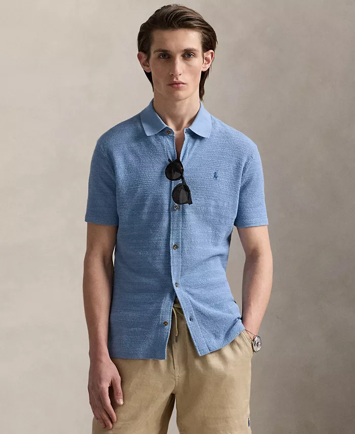 

Мужская текстурированная рубашка-свитер из хлопка и льна Polo Ralph Lauren, синий