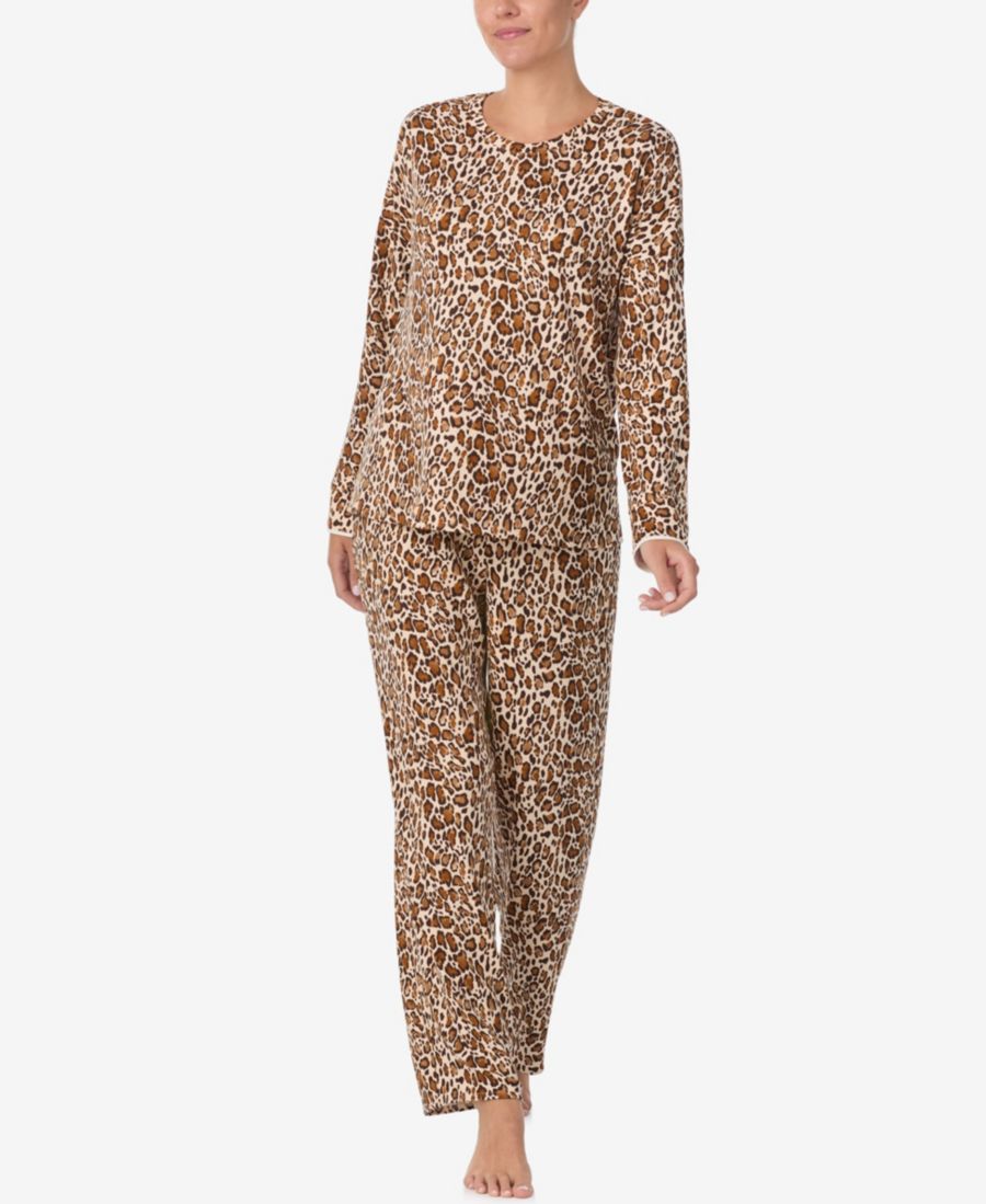 

Женский пижамный комплект: топ с круглым вырезом и брюки с принтом Ellen Tracy, Leopard