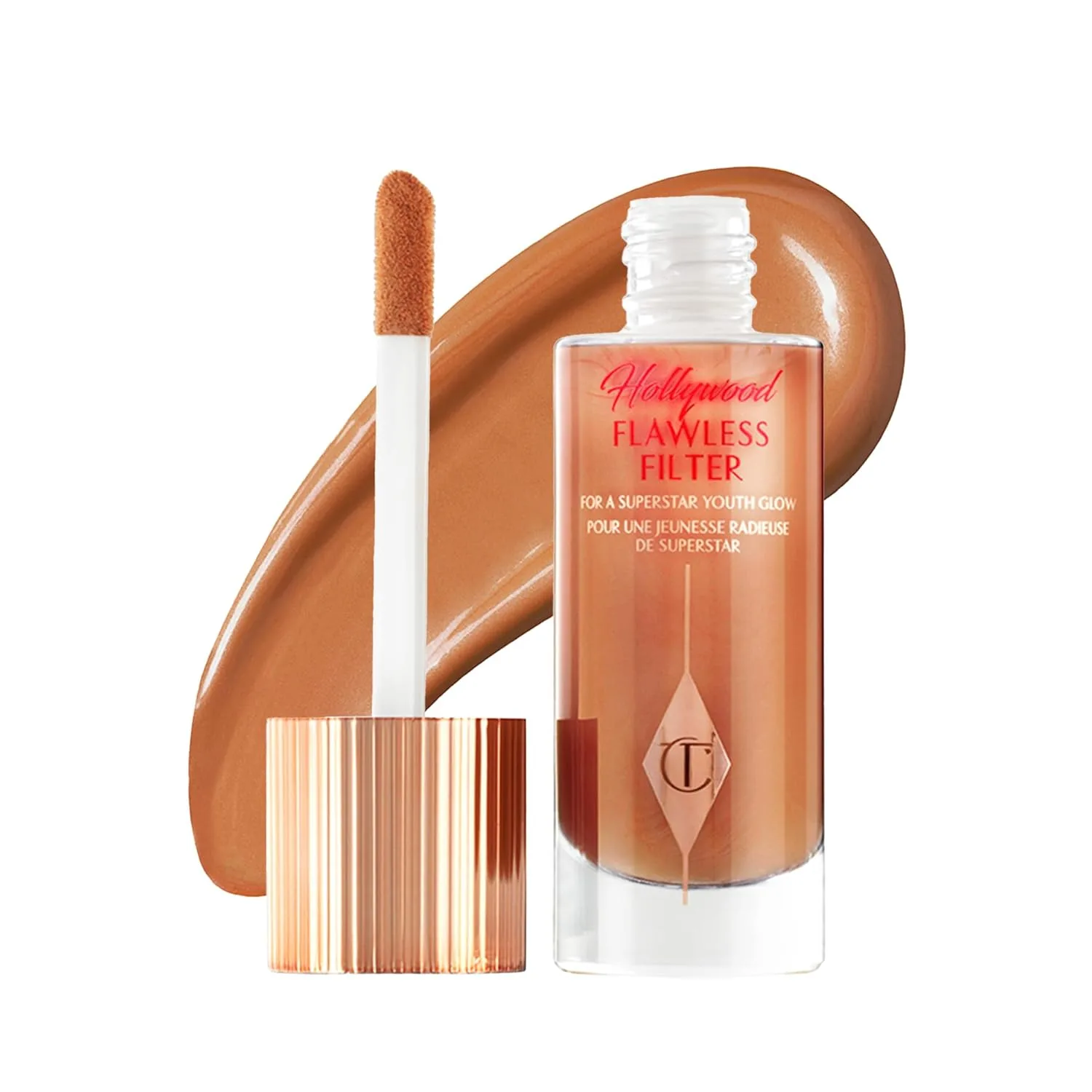 Charlotte Tilbury Hollywood Flawless Filter - универсальный праймер, бустер для сияния и жидкий хайлайтер с легким покрытием для гладкой и матовой кожи, 7 Dark - Rich bronze shade for deep skin tones