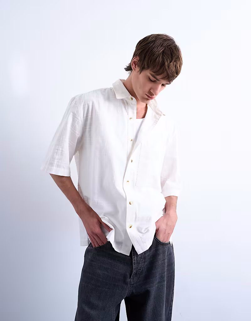 

Рубашка свободного кроя с короткими рукавами цвета кремовый Topman