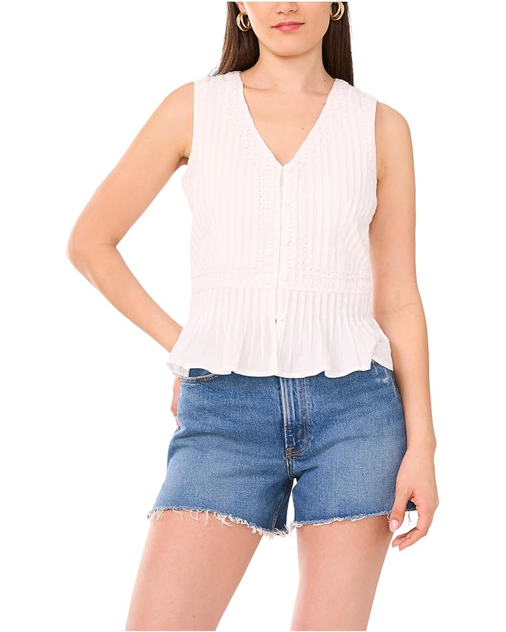

Топ Vince Camuto V-Neck Tank Peplum With Pleats, цвет New Ivory