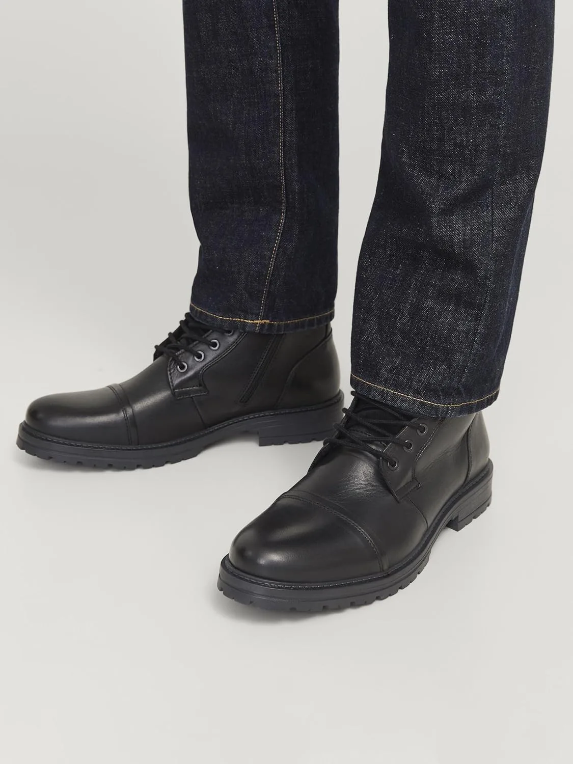 Мужские кожаные ботинки JACK & JONES Jfwdexter на шнуровке к щиколоткам, черный — фото 2