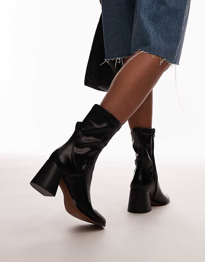Topshop - Penny - Черные ботильоны на блочном каблуке и закругленном носке — фото 2