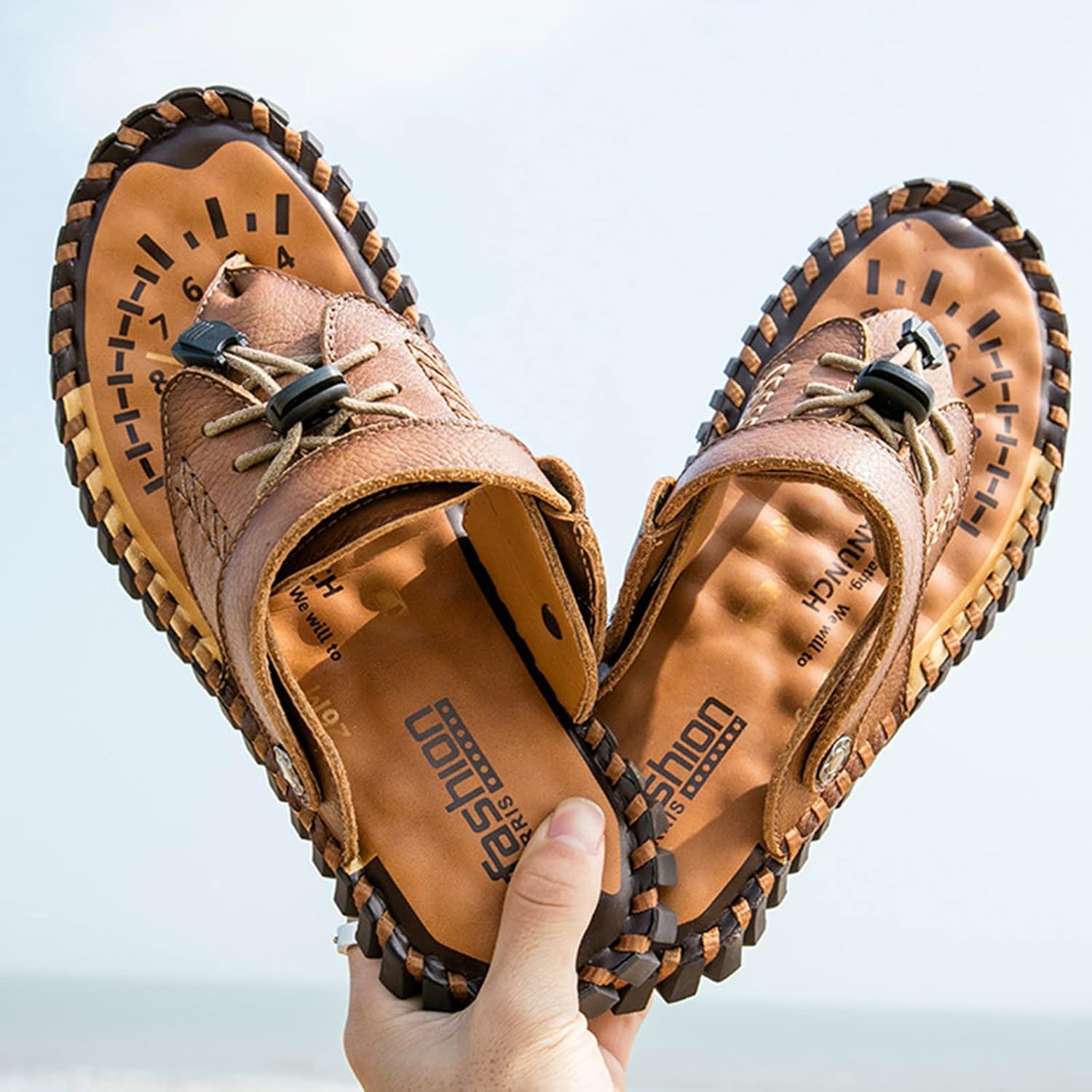 

Сандалии, новые летние пляжные нескользящие шлепанцы, с толстой подошвой, быстрая сушка, мужские сандалии с открытым носком из регулируемой кожи для улицы, летние сандалии и тапочки (Цвет: темно-коричневый, Размер: 11) Ccmom