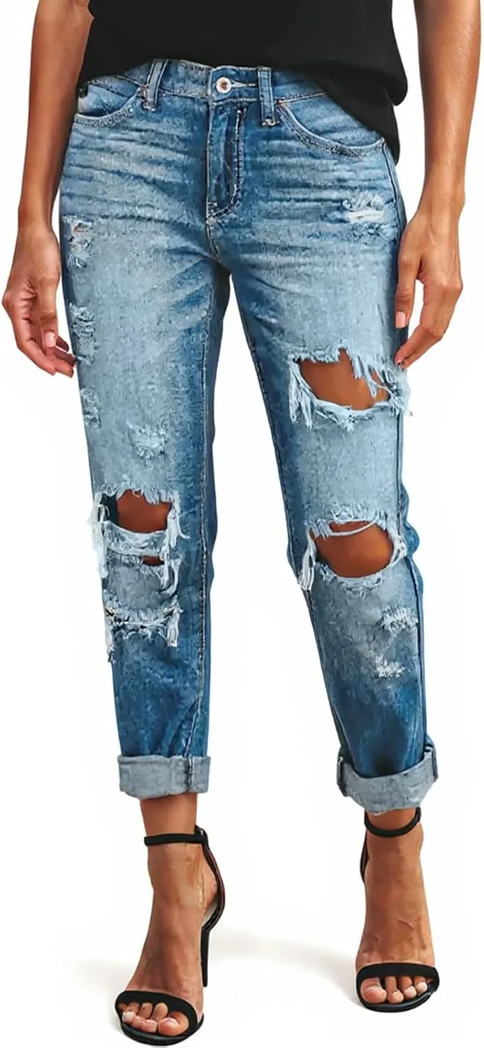 Женские джинсы Boyfriend Stretch High Waisted Ripped Distressed — фото 3