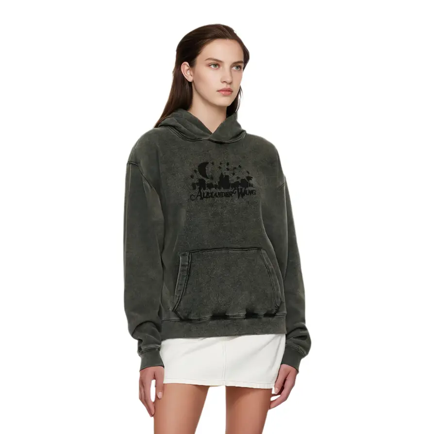 Хлопковый худи с логотипом в технике жаккард Alexander Wang, серый — фото 4