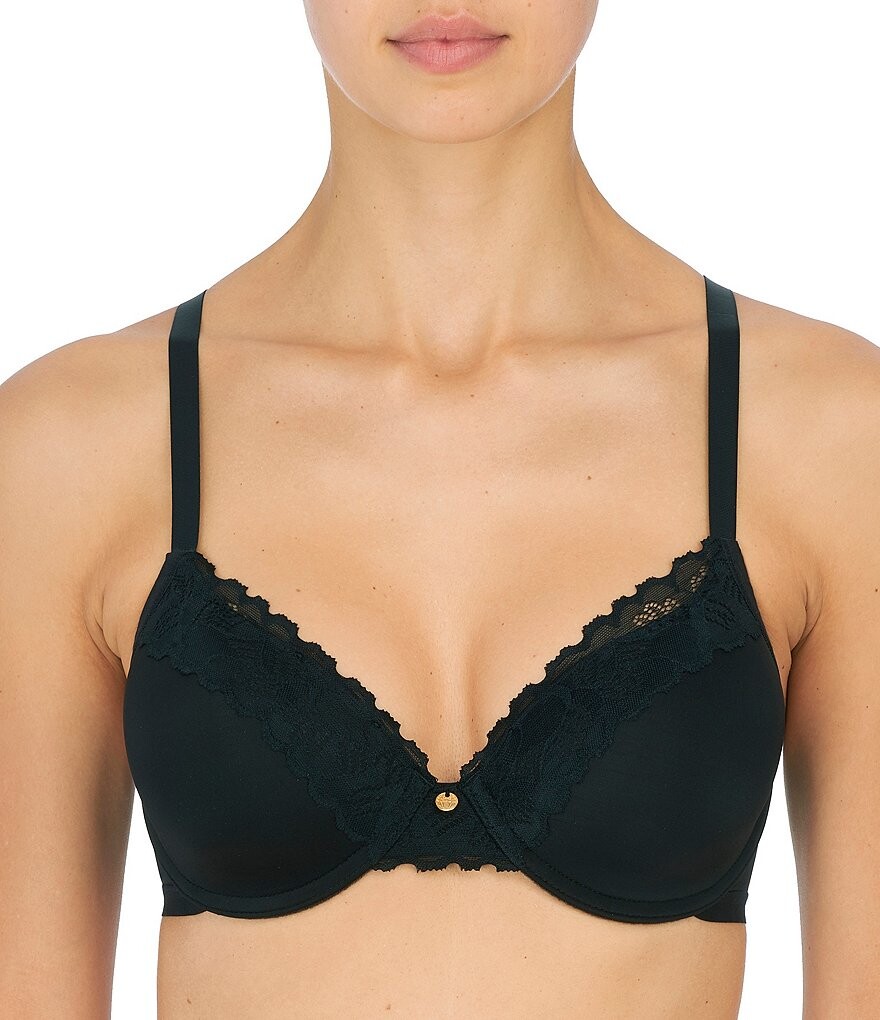

Контурный бюстгальтер на косточках Natori Hidden Glamour с глубоким бюстом и U-образной спиной, с кружевной отделкой, черный