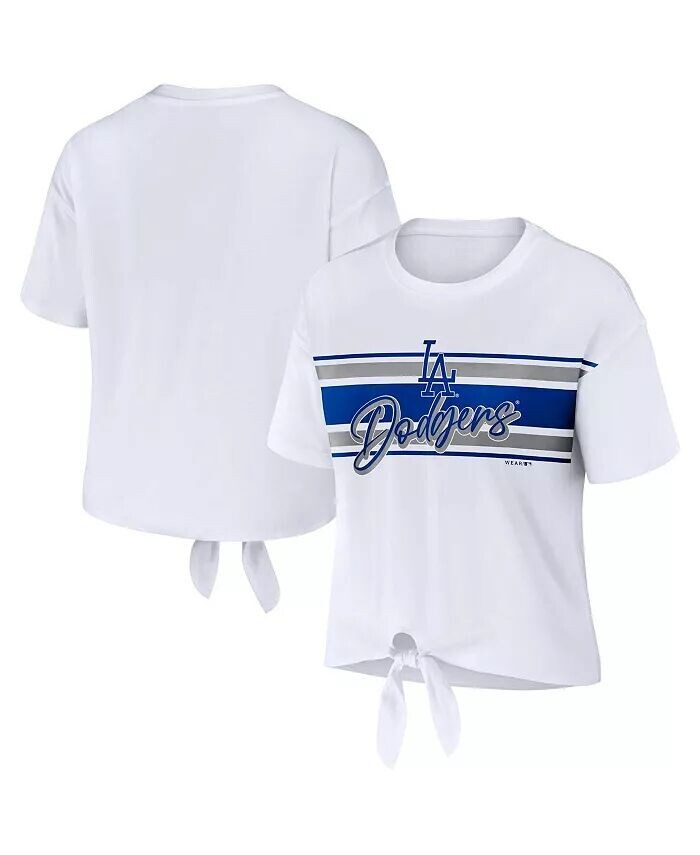 

Женская белая футболка Los Angeles Dodgers с завязкой спереди WEAR by Erin Andrews