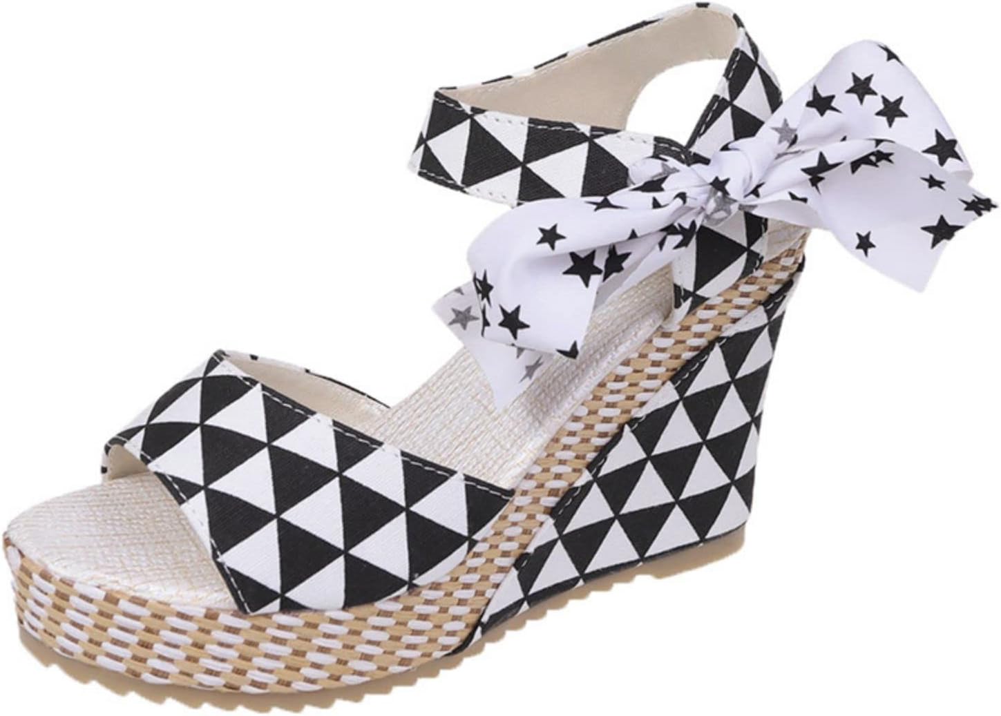 

Женские сандалии на танкетке эспадрильи с высоким каблуком, открытым носком, завязками, платформой и ремешком на щиколотке, летние праздничные туфли, элегантные цветочные классические сандалии с бантиком на танкетке Generic, черный