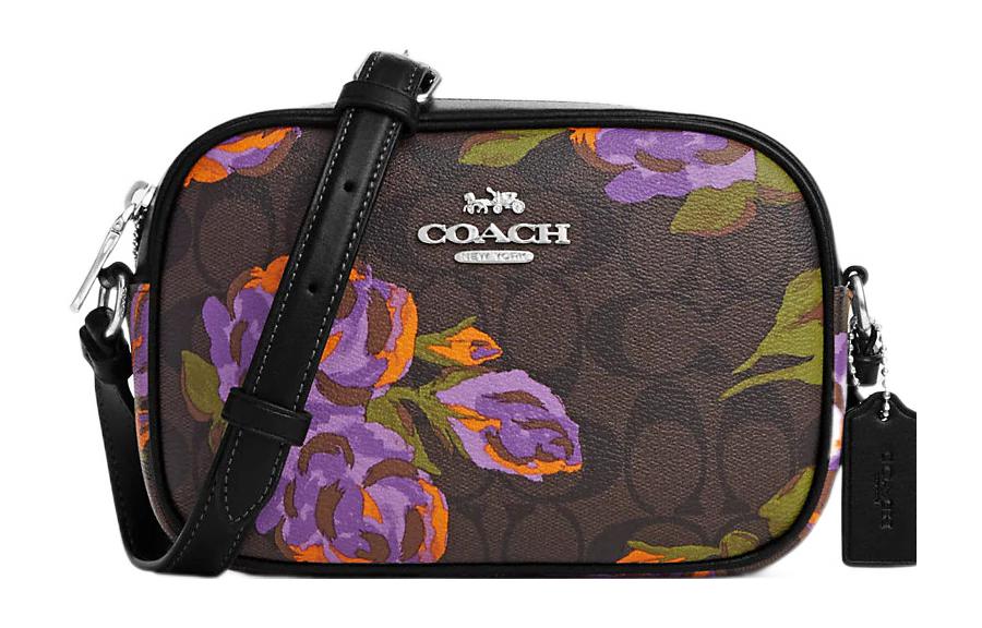 

COACH Джами Канвас с кожаной камерной сумкой через плечо миниатюрная женская тёмно-коричневая