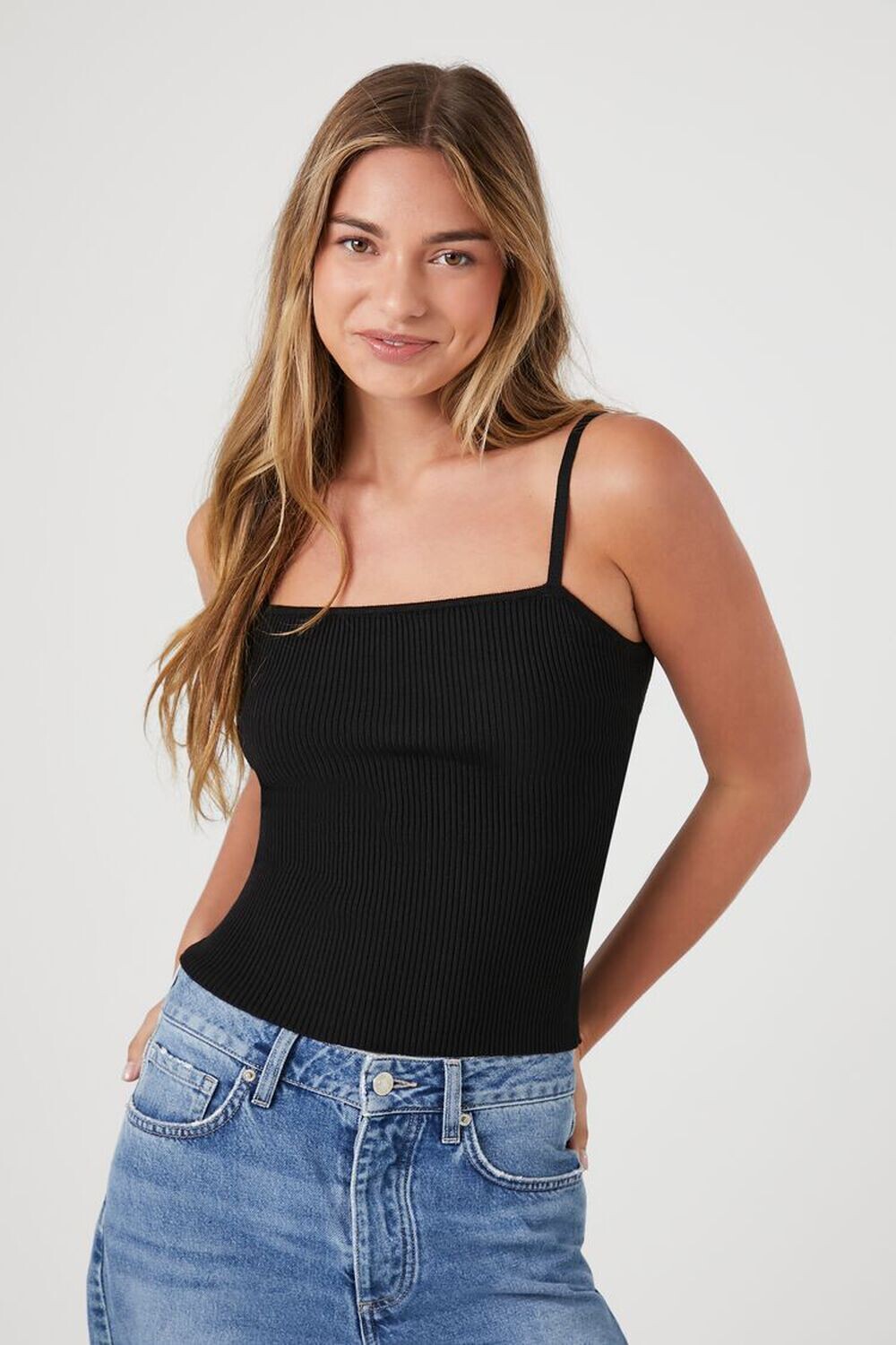 

Свитер в рубчик, трикотажная майка Forever 21, черный