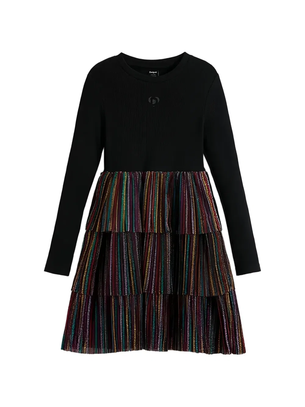 Полосатое многоярусное платье Desigual, черный