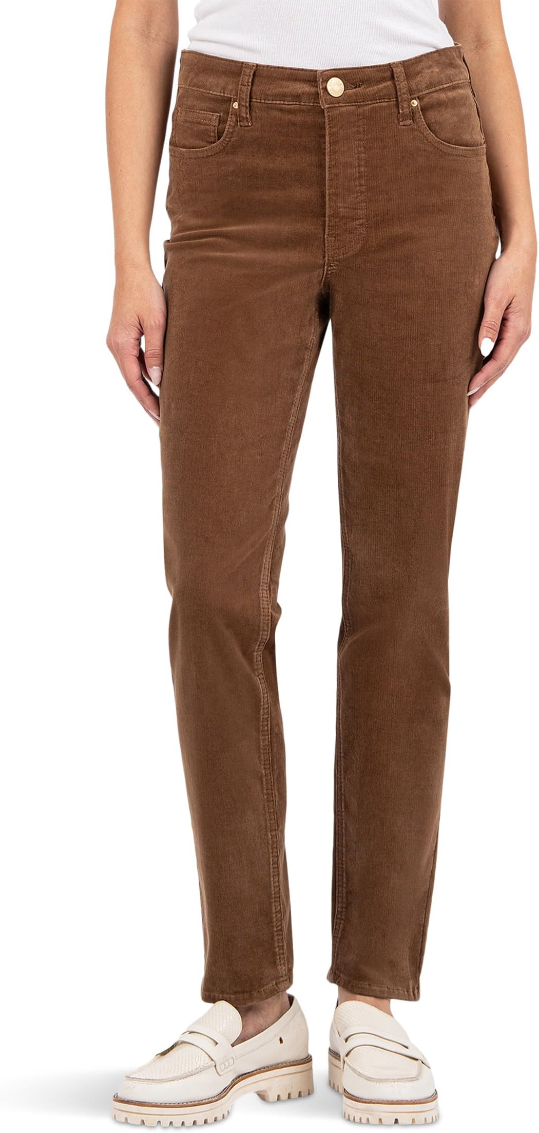 

Брюки KUT from the Kloth Petite Rachael High Rise Fab Ab Mom Regular Hem-Long in Corduroy, цвет Cognac